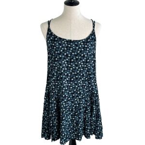 Hurley Babydoll Dress Womens Large Black Floral Strappy Boho Good Raw Hem D1950